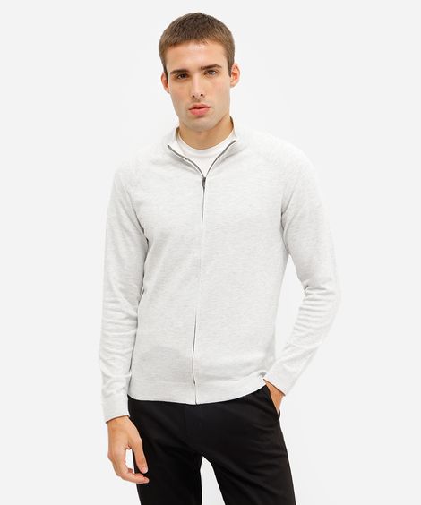 suéter masculino de tricot com zíper cinza