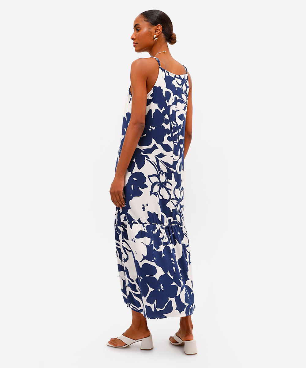 vestido midi feminino de viscose floral azul