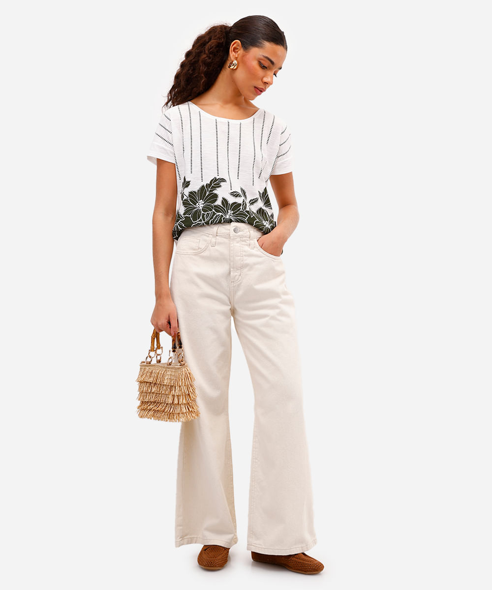 blusa feminina de algodão manga curta floral verde