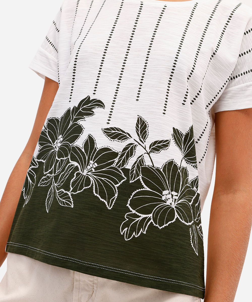 blusa feminina de algodão manga curta floral verde