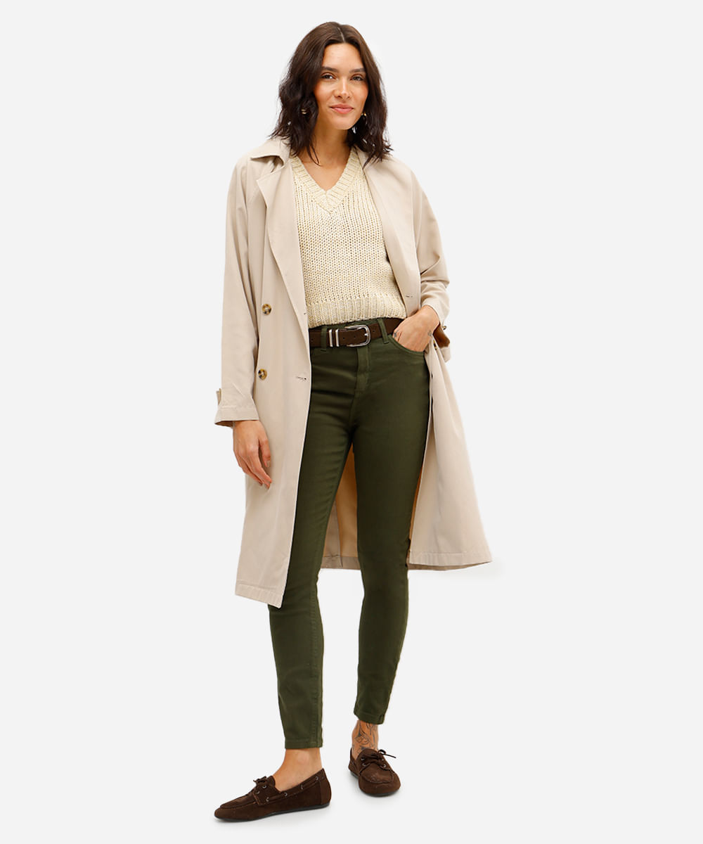 calça skinny feminina jeans de sarja verde