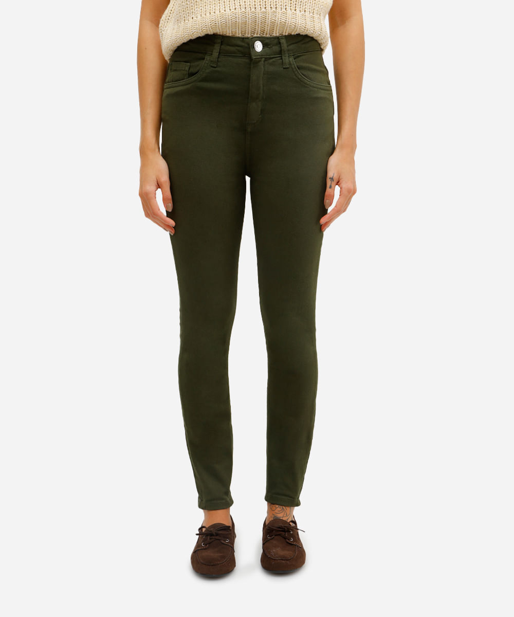 calça skinny feminina jeans de sarja verde