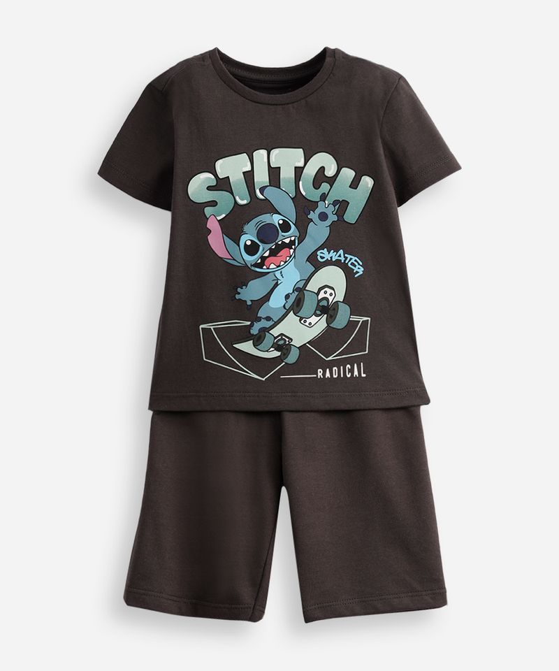 conjunto infantil manga curta stitch cinza