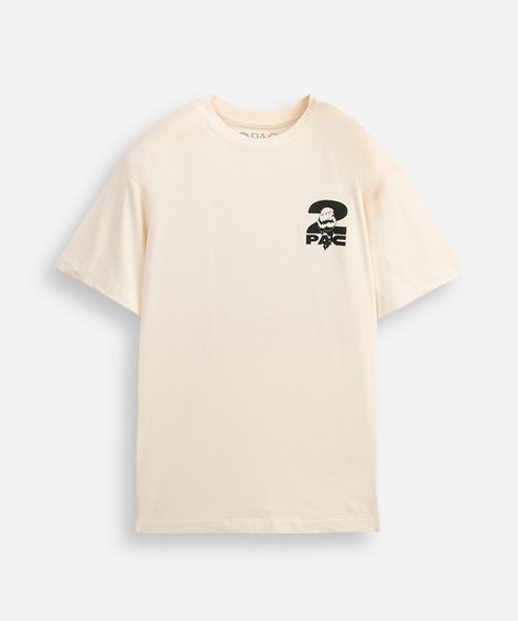 camiseta juvenil de algodão oversized tupac bege