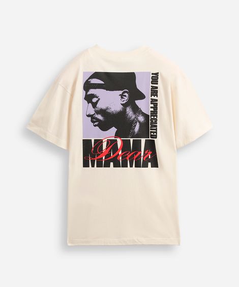 camiseta juvenil de algodão oversized tupac bege