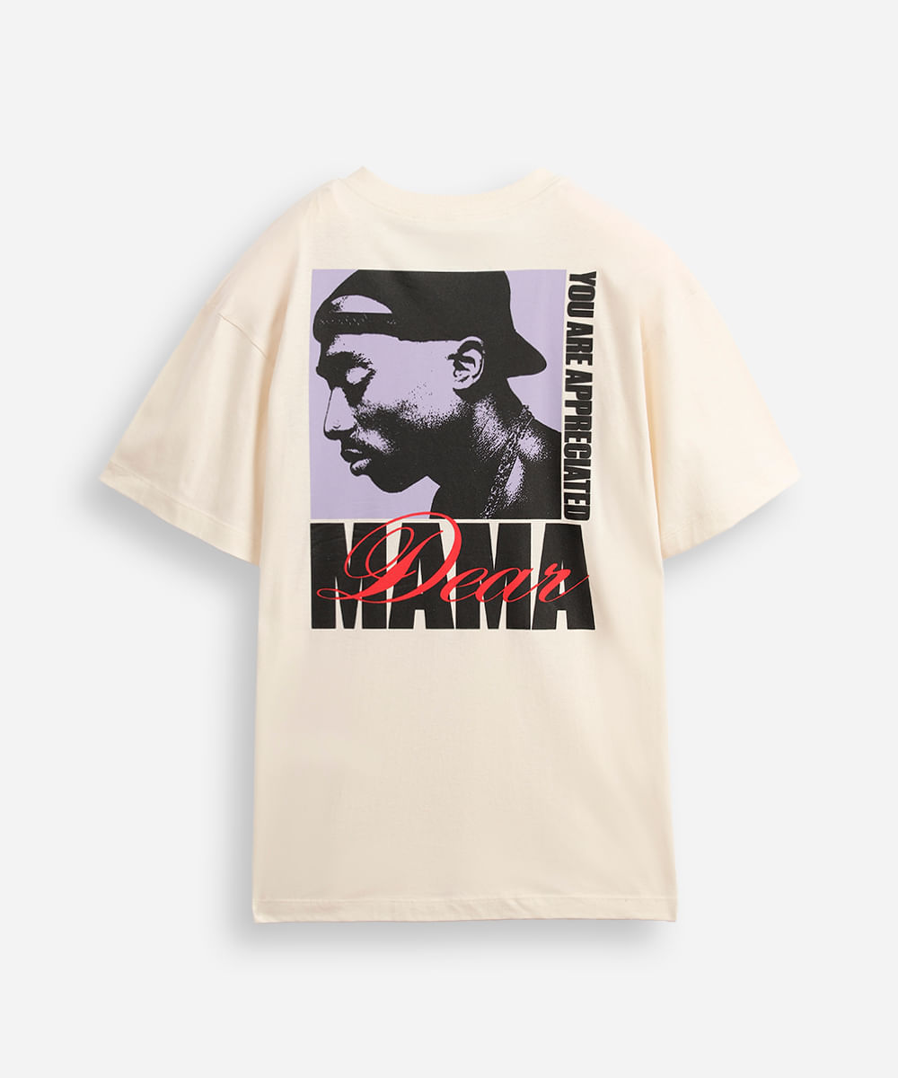 camiseta juvenil de algodão oversized tupac bege