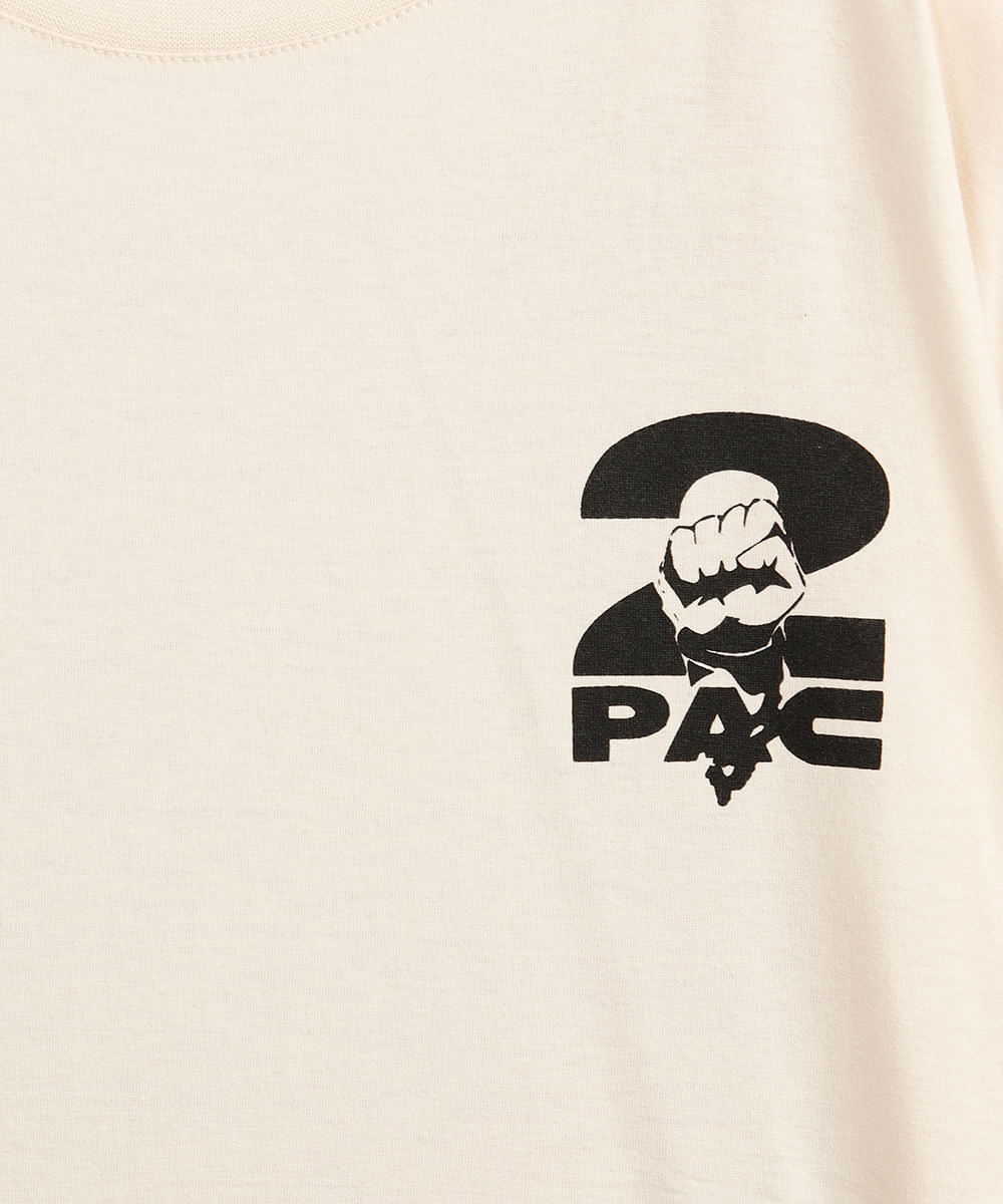 camiseta juvenil de algodão oversized tupac bege