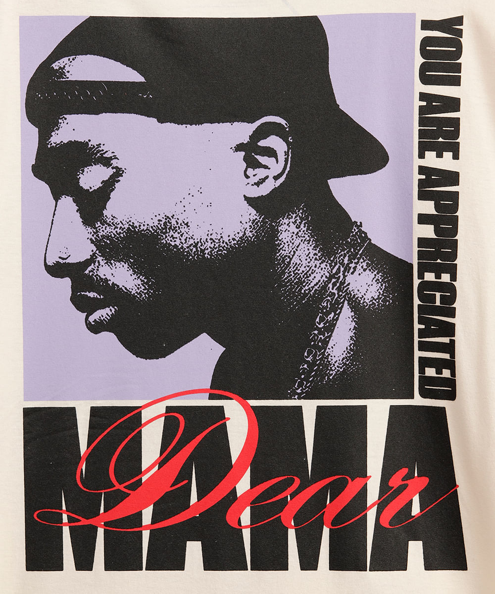 camiseta juvenil de algodão oversized tupac bege
