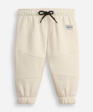 calça jogger de moletom infantil recortes bege