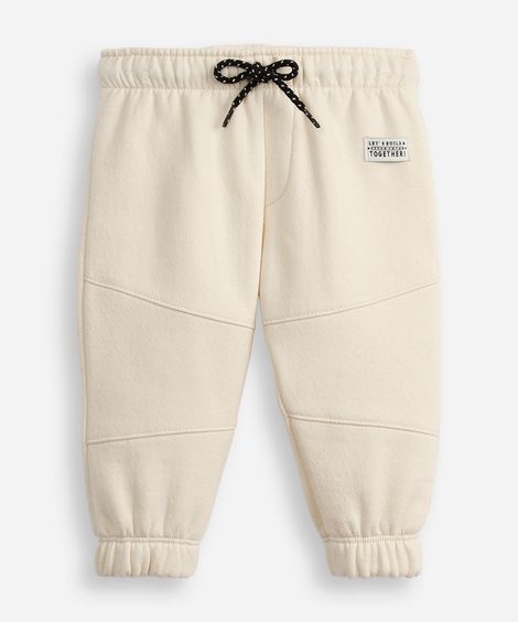 calça jogger de moletom infantil recortes bege