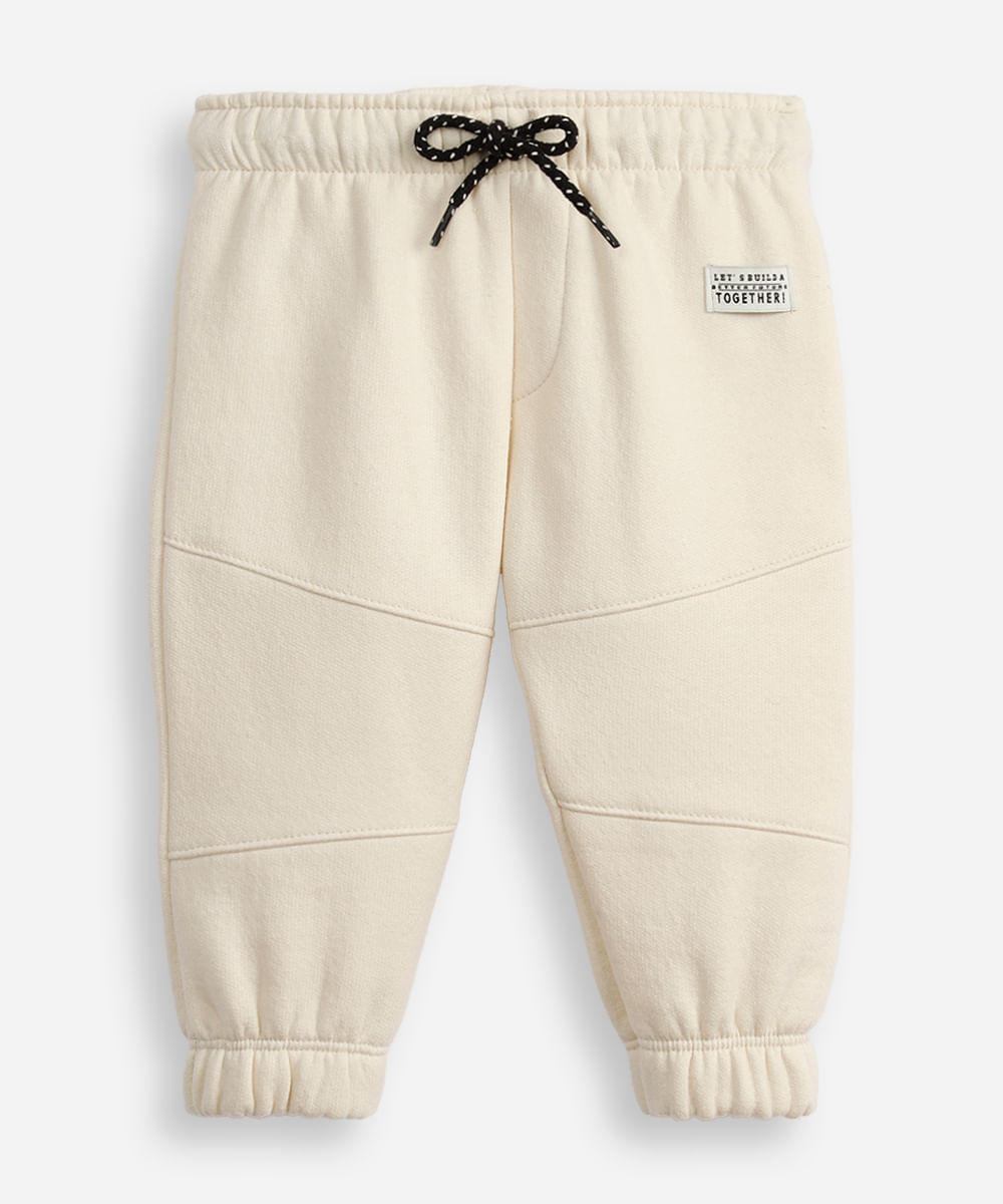 calça jogger de moletom infantil recortes bege