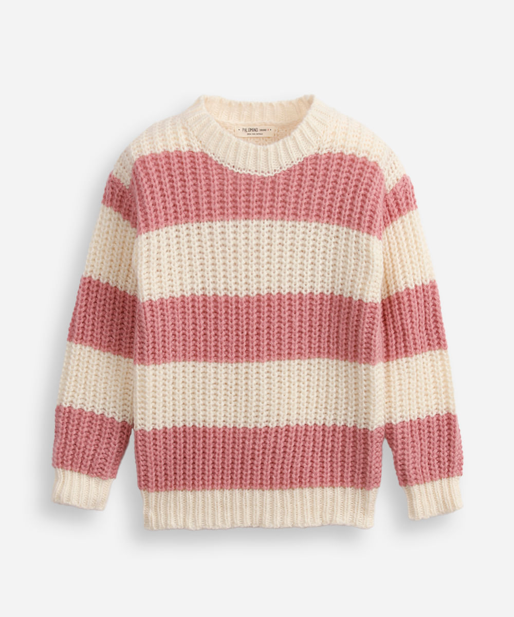 suéter infantil de tricot listrado rosa