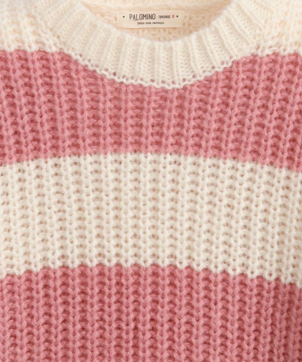 suéter infantil de tricot listrado rosa
