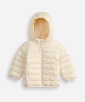 jaqueta puffer infantil com capuz bege
