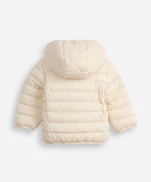 jaqueta puffer infantil com capuz bege