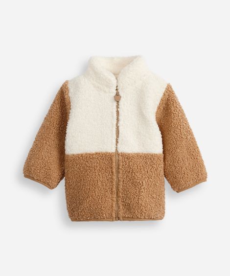 jaqueta infantil pelúcia mangas longas bege