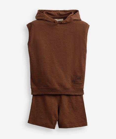 conjunto de moletom infantil regata com capuz - marrom