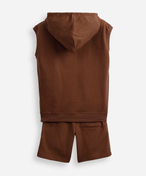 conjunto de moletom infantil regata com capuz - marrom