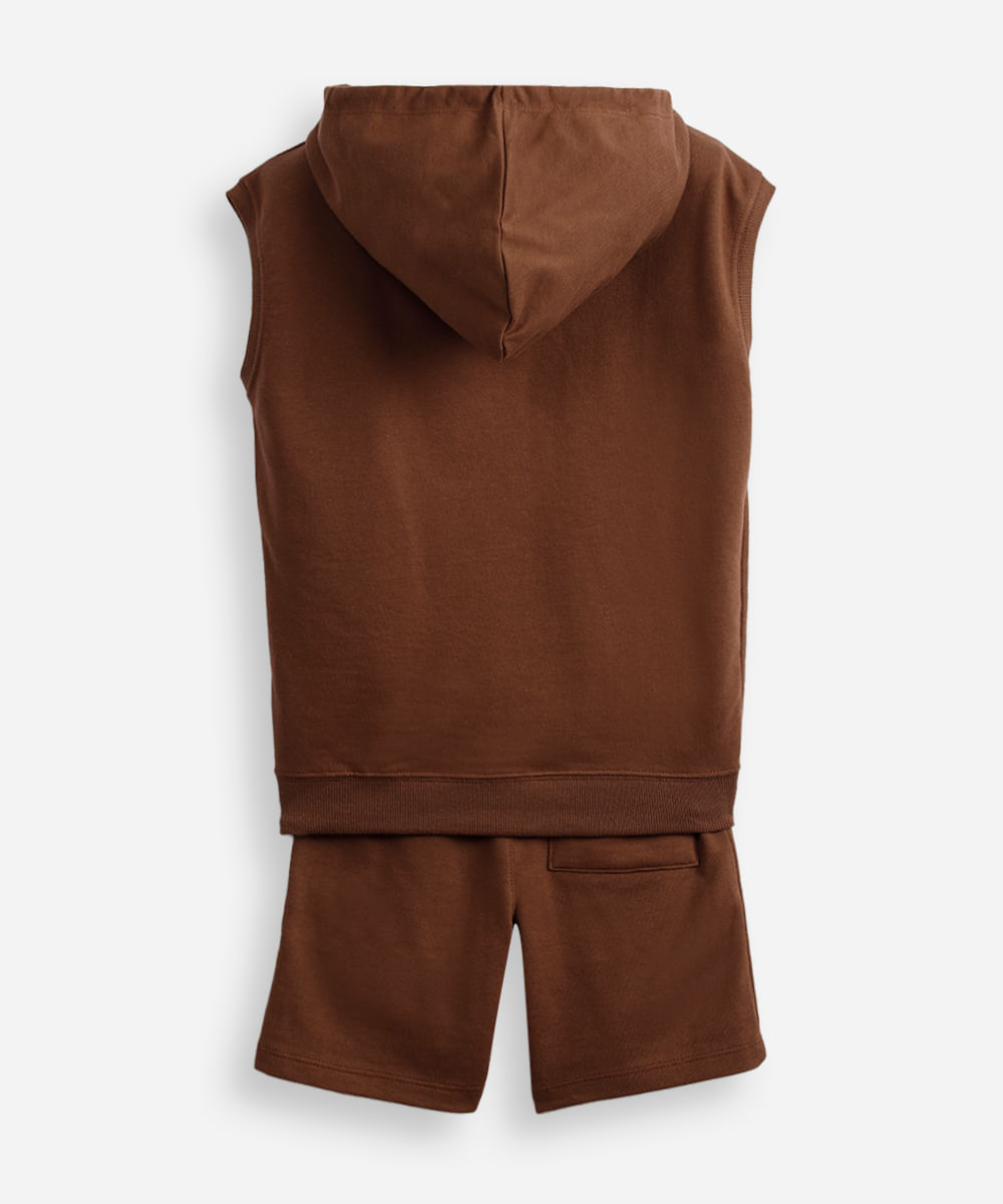 conjunto de moletom infantil regata com capuz - marrom