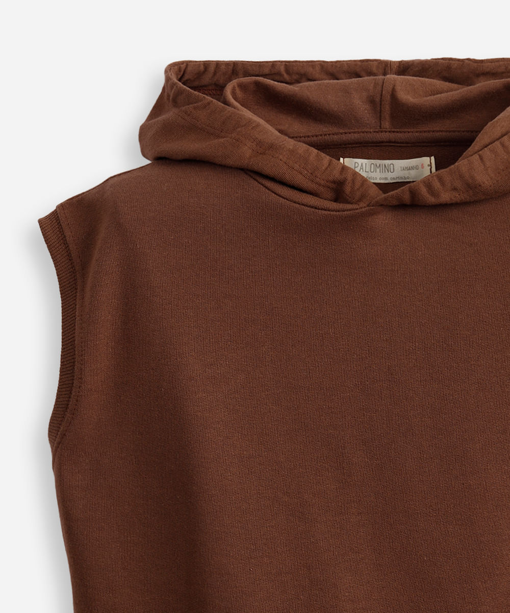 conjunto de moletom infantil regata com capuz - marrom