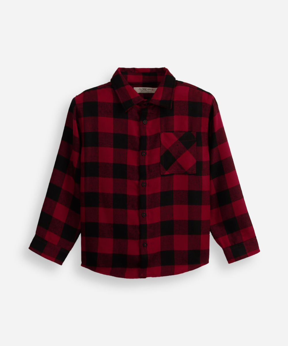 camisa de algodão infantil manga longa xadrez vermelha