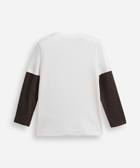 camiseta infantil manga sobreposta algodão off white