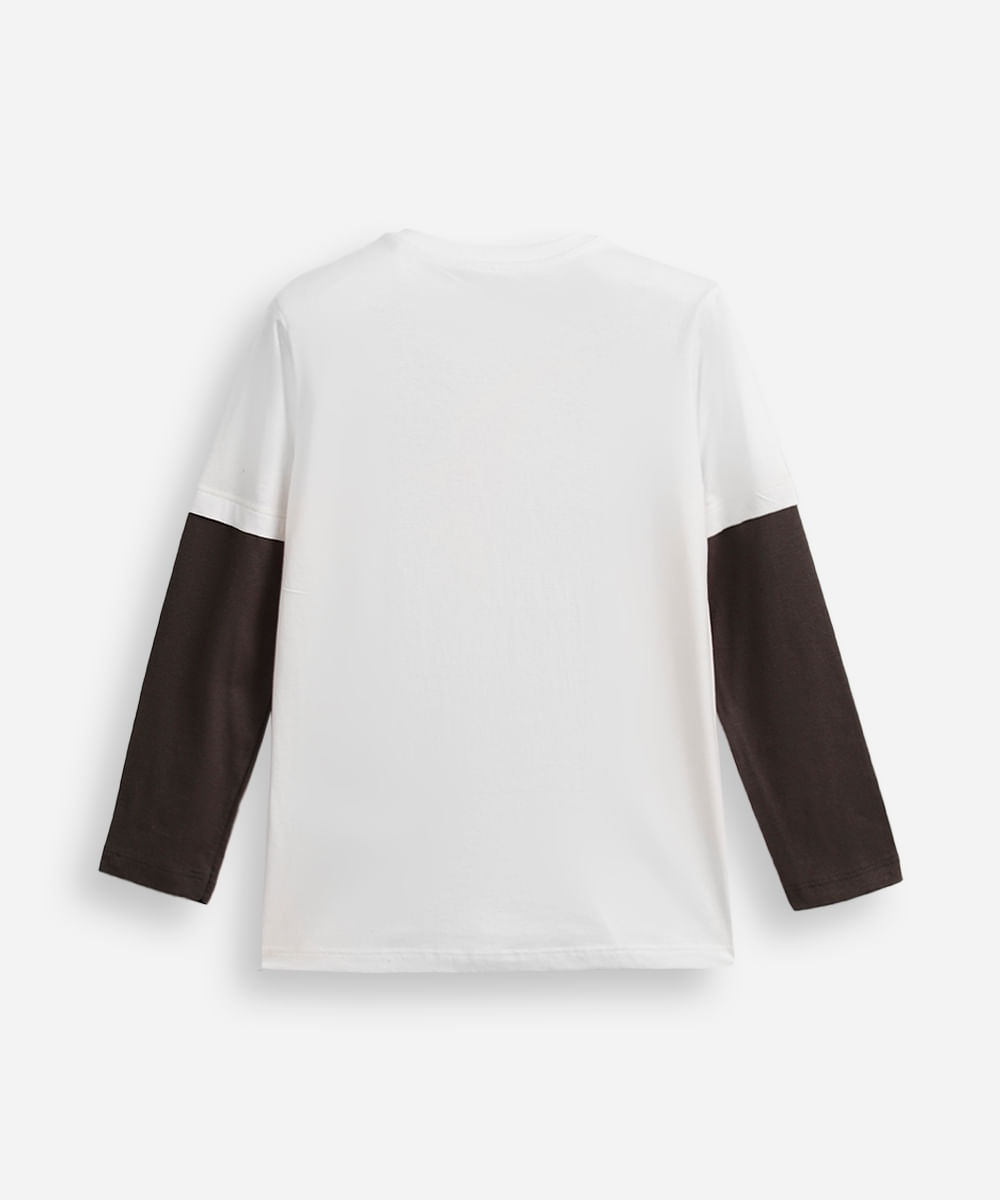 camiseta infantil manga sobreposta algodão off white
