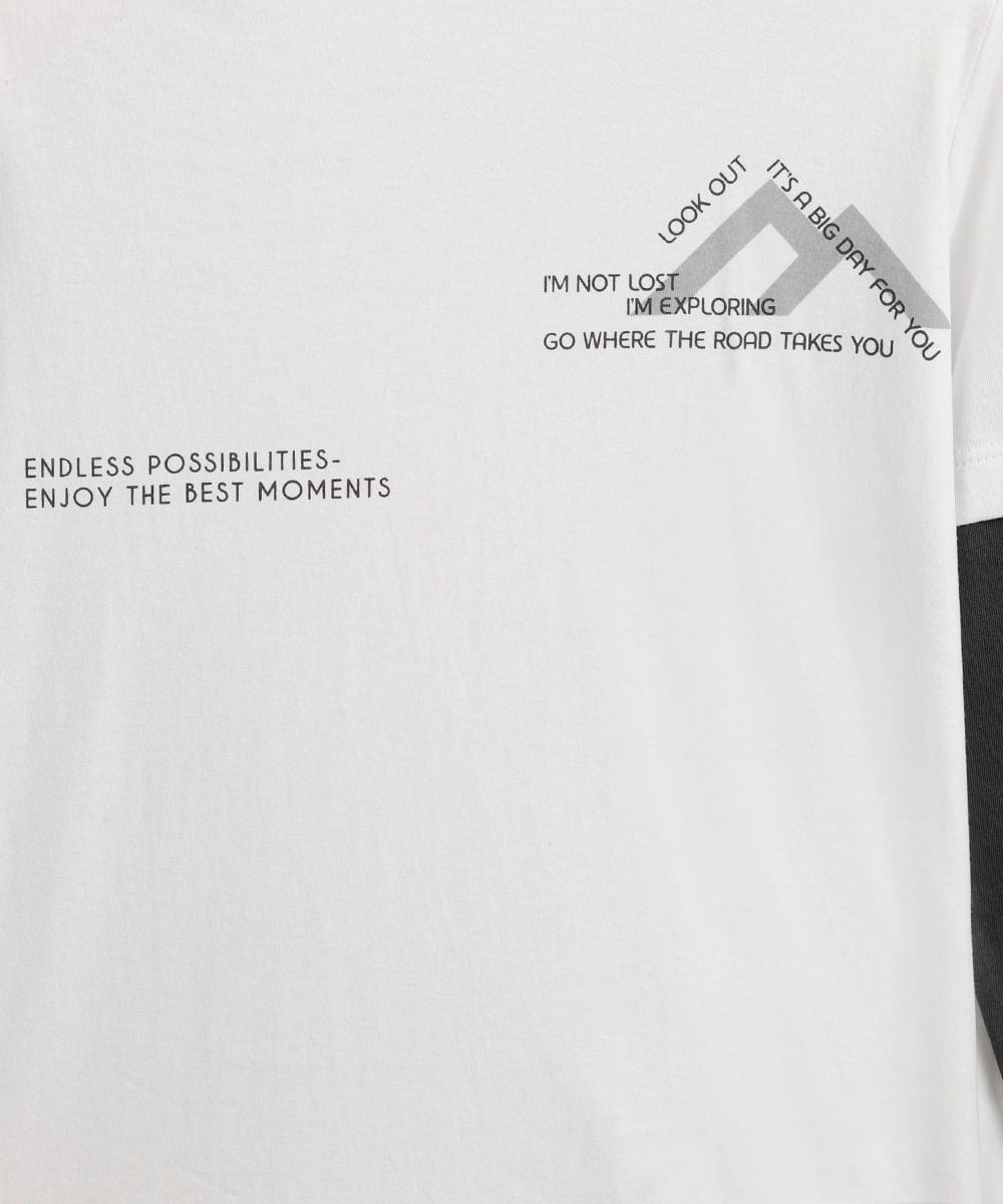 camiseta infantil manga sobreposta algodão off white