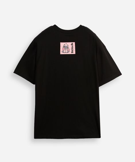camiseta juvenil de algodão oversized stitch preta