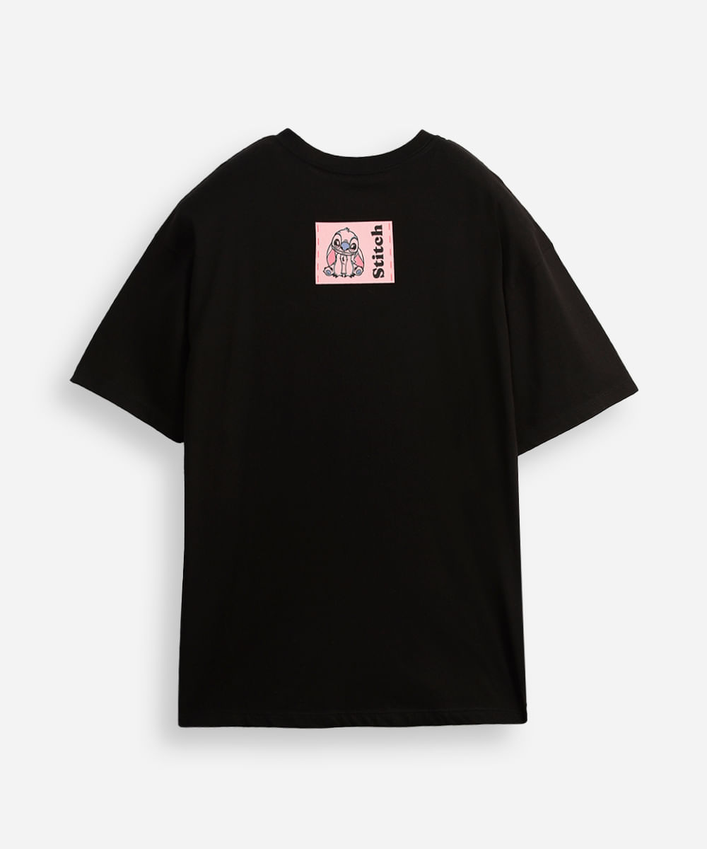 camiseta juvenil de algodão oversized stitch preta