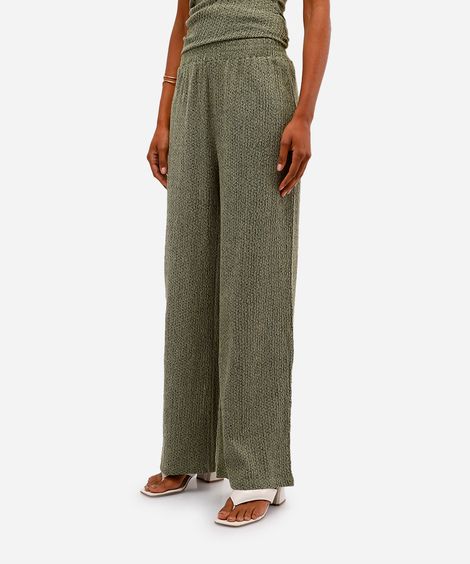 calça pantalona feminina texturizada verde