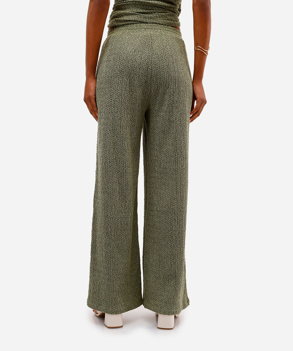 calça pantalona feminina texturizada verde