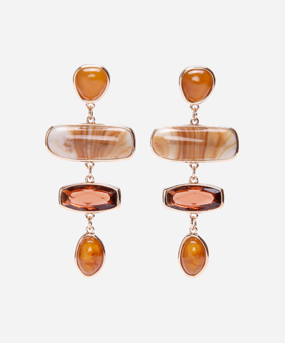 brinco retrô pedraria dourado