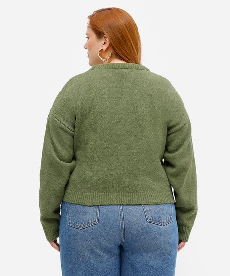 cardigan feminino de tricot texturizado plus size mindset verde