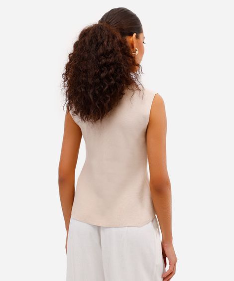 colete feminino de tricot alongado bege