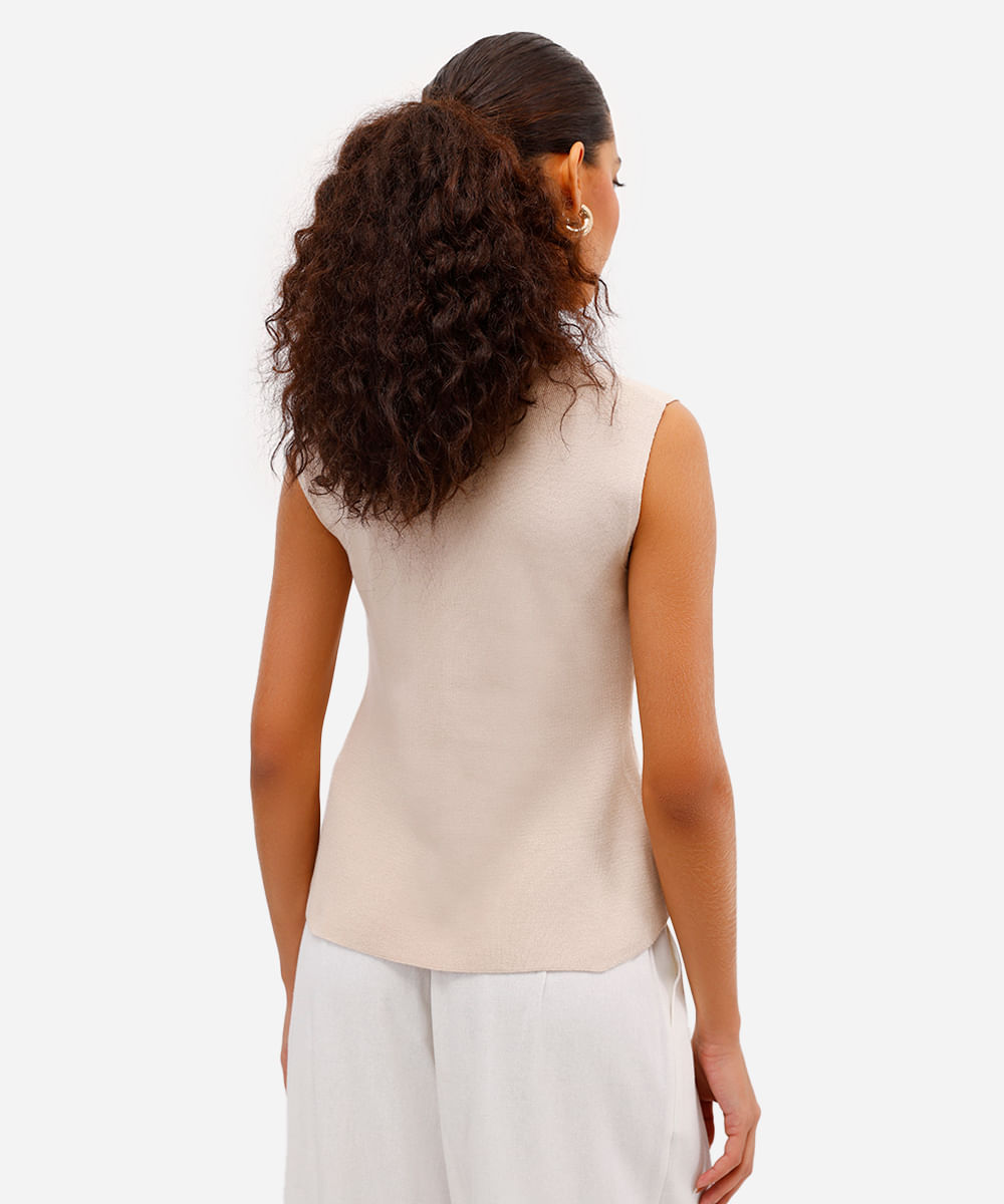 colete feminino de tricot alongado bege