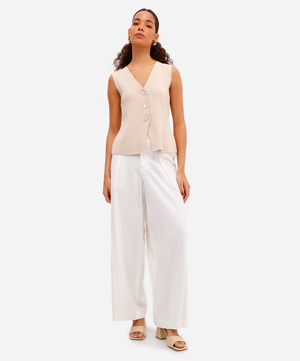 colete feminino de tricot alongado bege