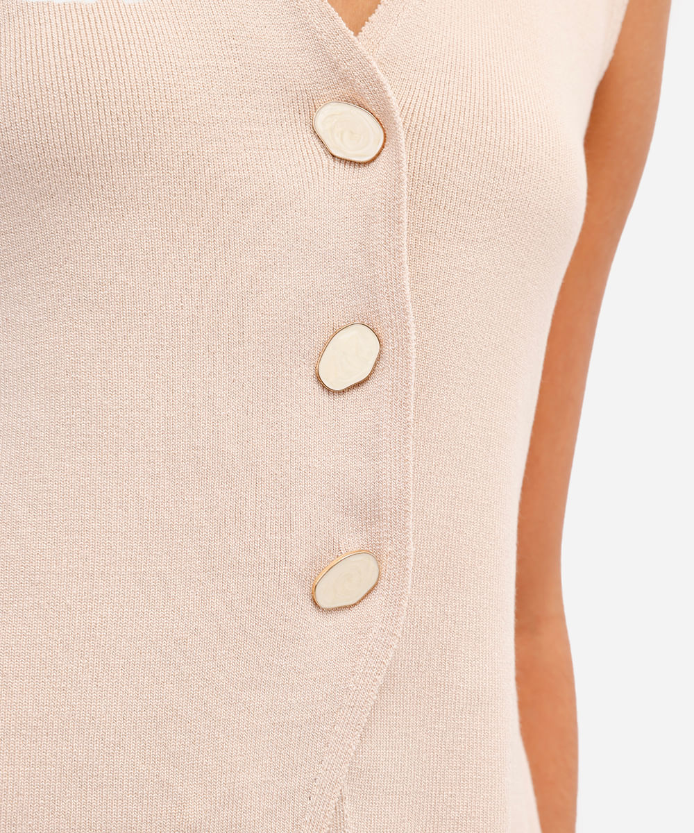 colete feminino de tricot alongado bege