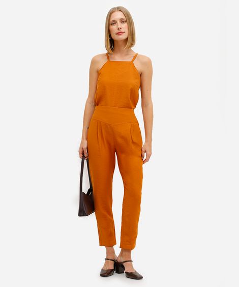 calça feminina de viscose com pregas laranja
