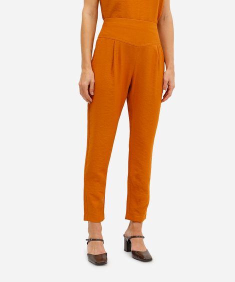 calça feminina de viscose com pregas laranja