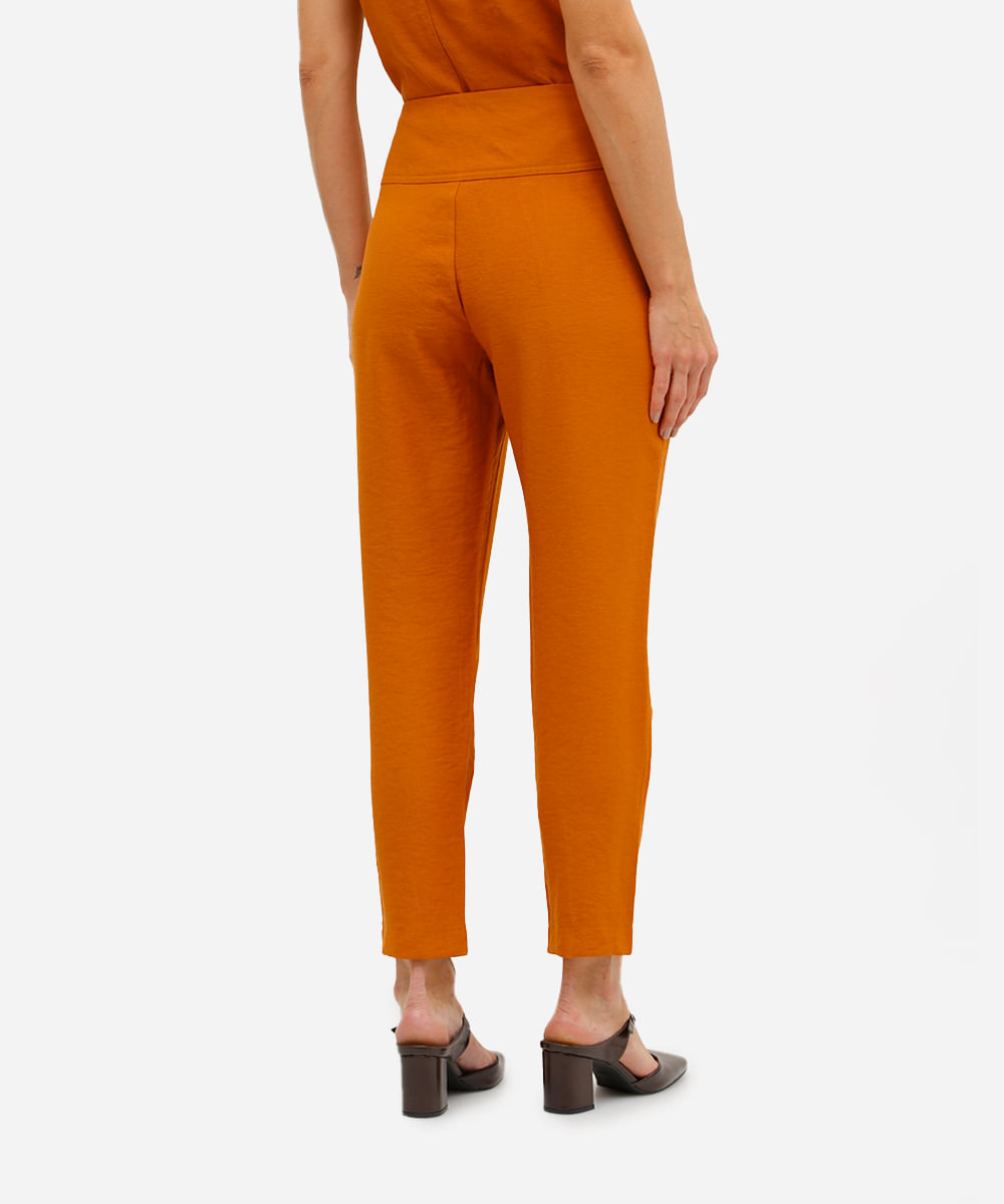 calça feminina de viscose com pregas laranja