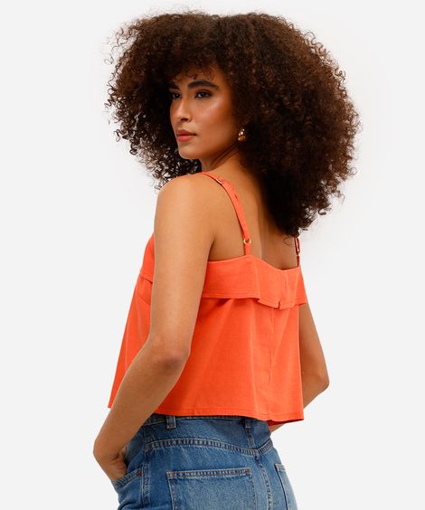 blusa feminina alça fina com linho laranja