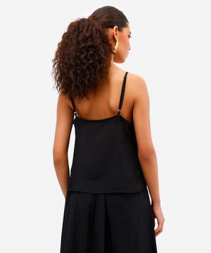 blusa feminina alça fina com bordado preta