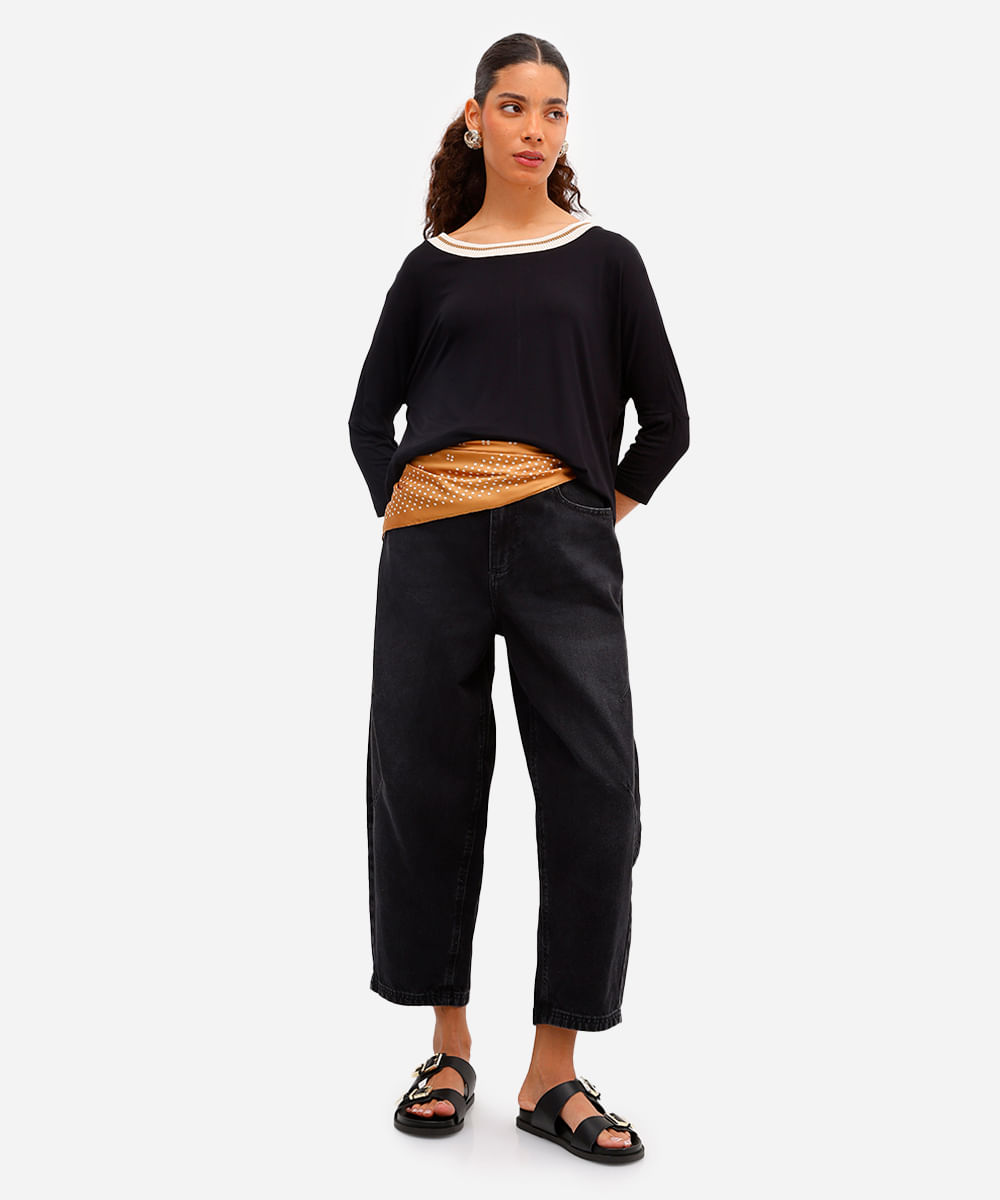 blusa feminina de viscose decote redondo preta