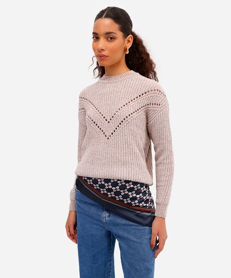 suéter feminino de tricot texturizado bege