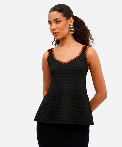 regata peplum feminina bordada texturizada preta
