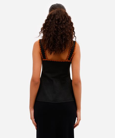 regata peplum feminina bordada texturizada preta