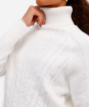 suéter feminino de tricot gola alta texturizado off white