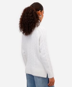 suéter feminino de tricot gola alta texturizado off white