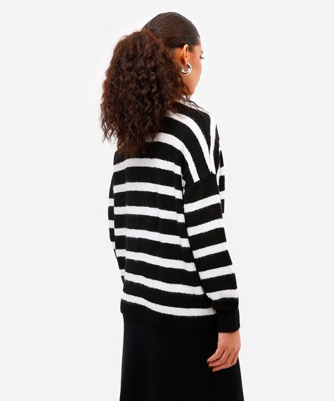 cardigan feminino de tricot listrado texturizado preto